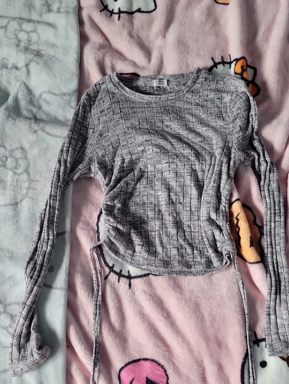 Ardene Gray Ribbed Long-Sleeve Top with Side Ties